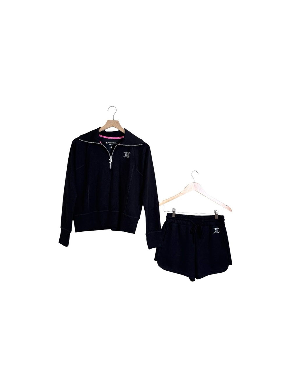 Juicy Couture Sport  Half-Zip Long Sleeves Rhinestone Logo Top And Short Set M